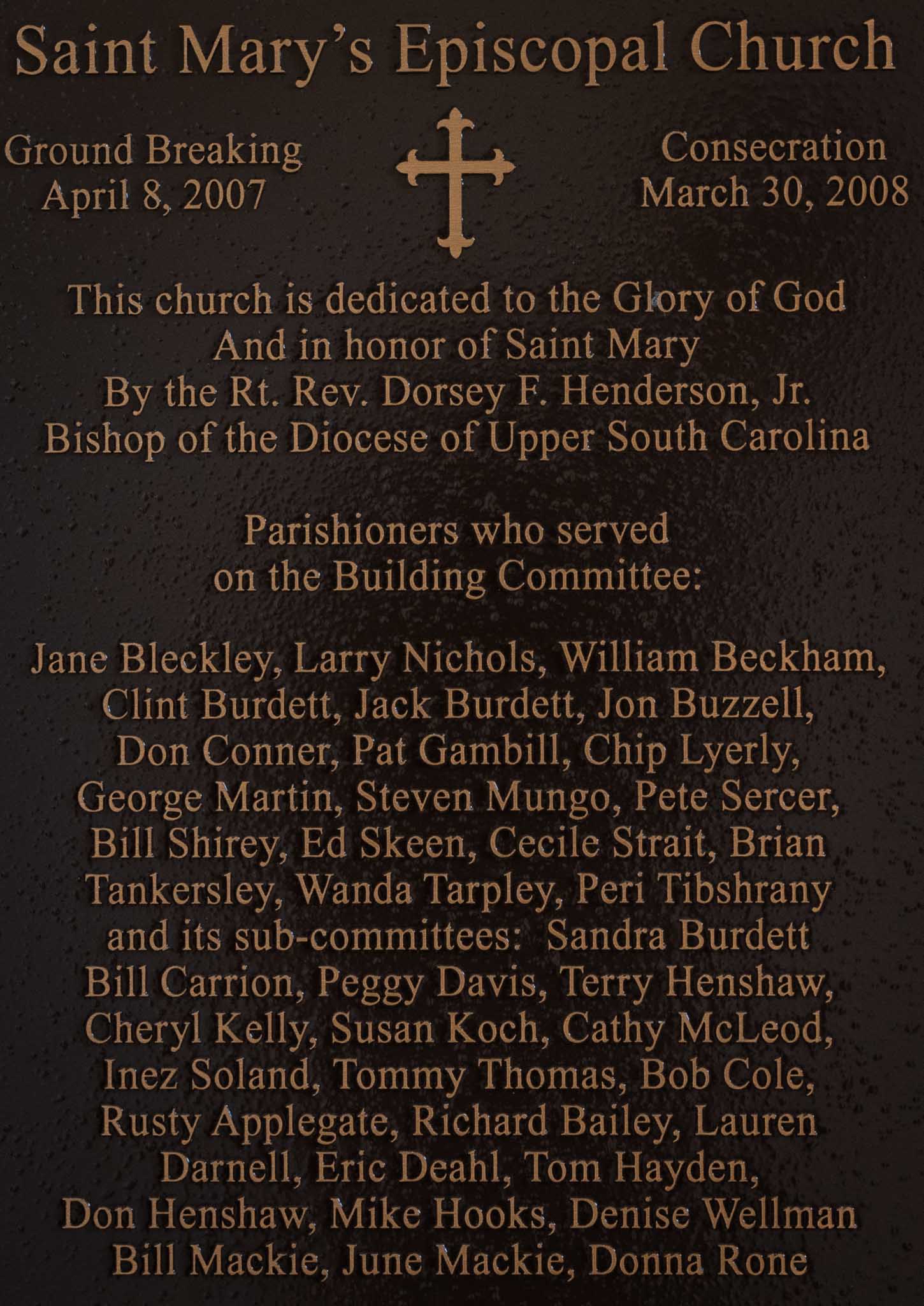 St. Mary's Church ground breaking plaque April 8, 2008.